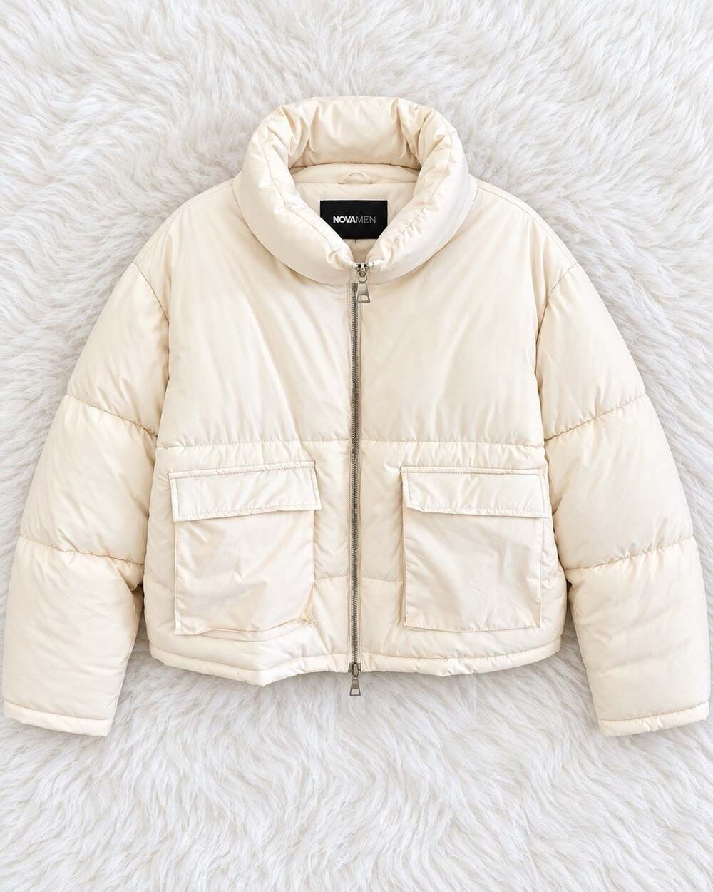 NovaMen Fashion Nova Men’s Cream Cropped Puffer Jacket Size XL